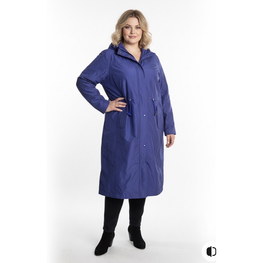 Vintage LL Bean Duster Coat Womens 2X Plus Navy Hooded Lined Rain Jacket Long